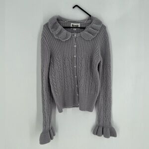 Rouje Paris Billy Mohair Wool Blend Knit Ruffle Collar Lavender Grey Cardigan